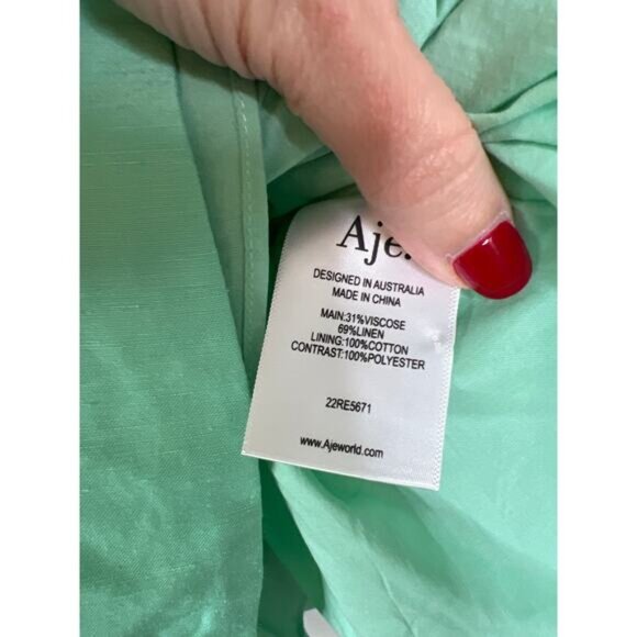 NWT Aje Bonjour Asymmetric One Shoulder Mini Dress Marine Green Size: 6 - Picture 7 of 9